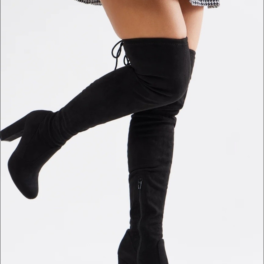 Fashion Nova Black Over-the-Knee Boots with High Block Heel - Picture 2 of 10